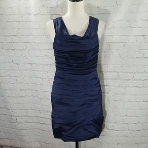 Alice + Olivia Blue Satin Pleated Bodycon Dress